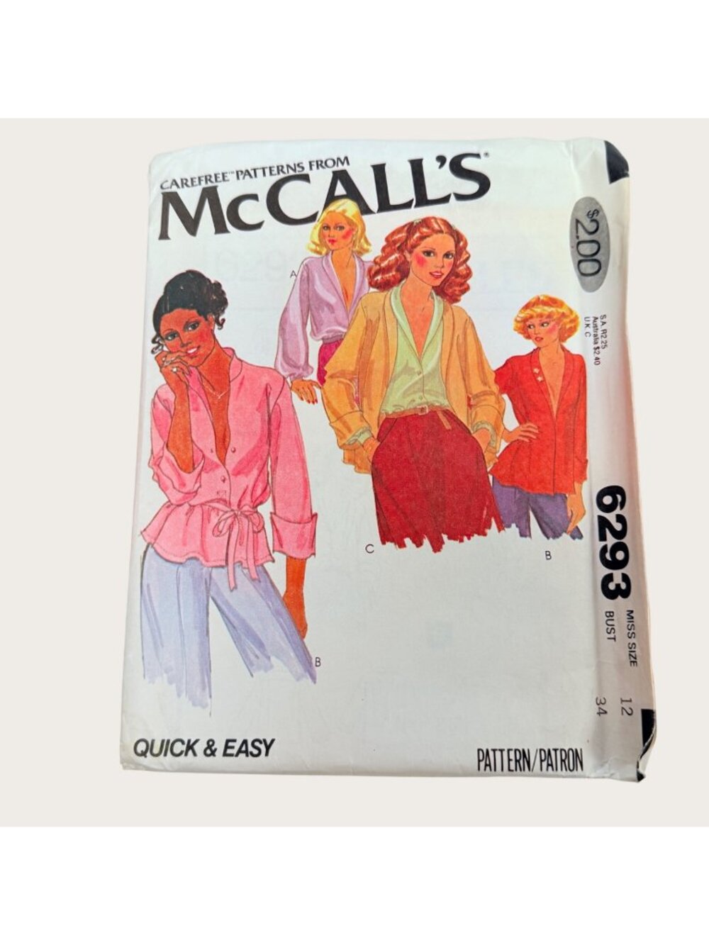 Vintage 1970s McCalls Sewing Pattern 6293 Misses Blouse Jacket Size 12 Bust 34
